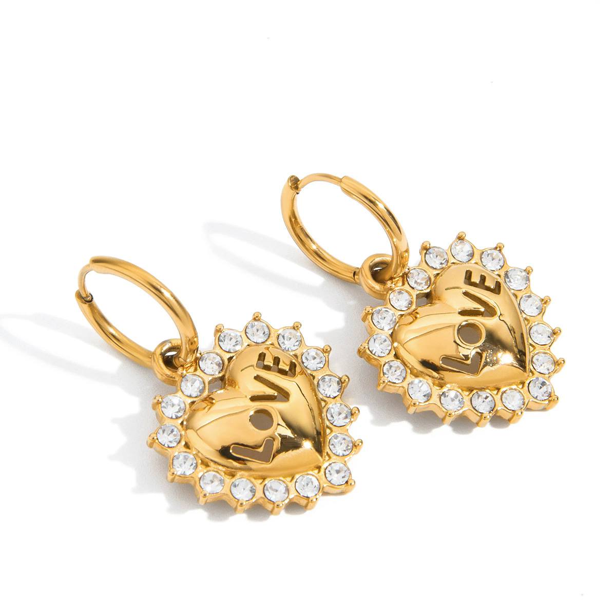 LOLA – Zirkonia Heart Drop Earrings, Gold Plated