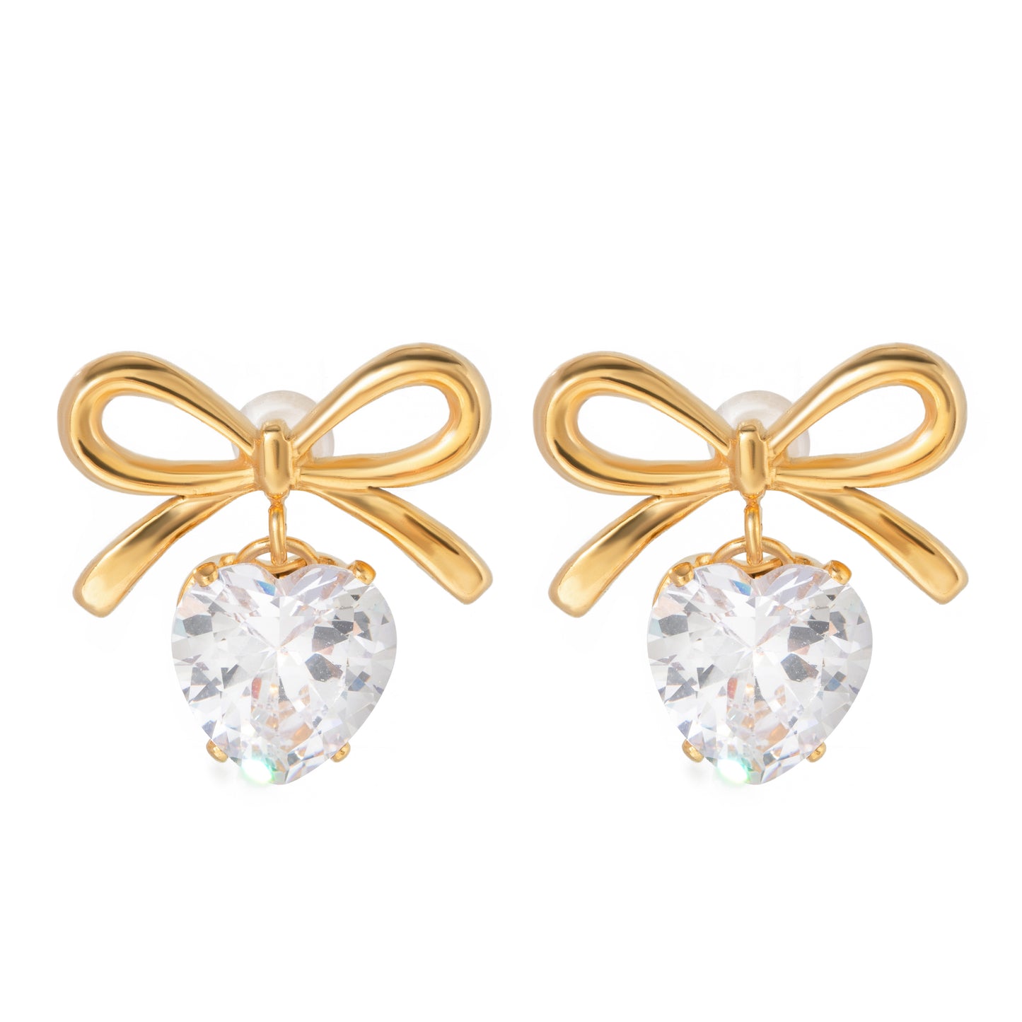GRETA – Heart Zirconia Half Stud Earrings, Gold Plated