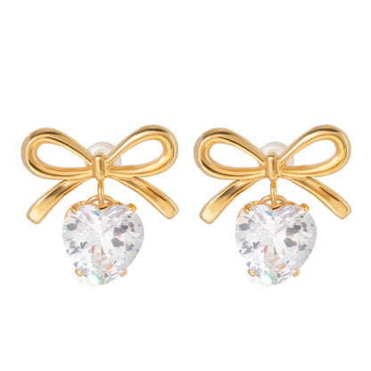 GRETA – Heart Zirconia Half Stud Earrings, Gold Plated