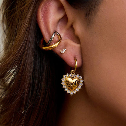 LOLA – Zirkonia Heart Drop Earrings, Gold Plated