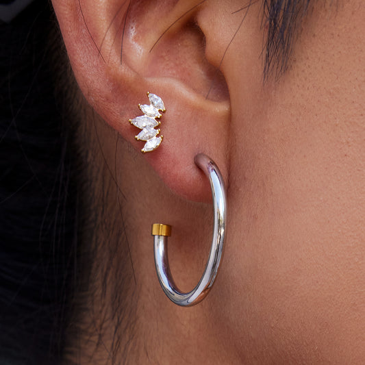 INKA – Two Tone Half Hoop Earrings, Silver & Gold Plated