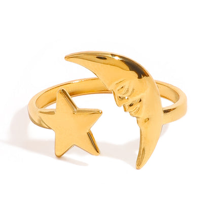SOLIS – Adjustable Moon & Star Ring, Gold-Plated