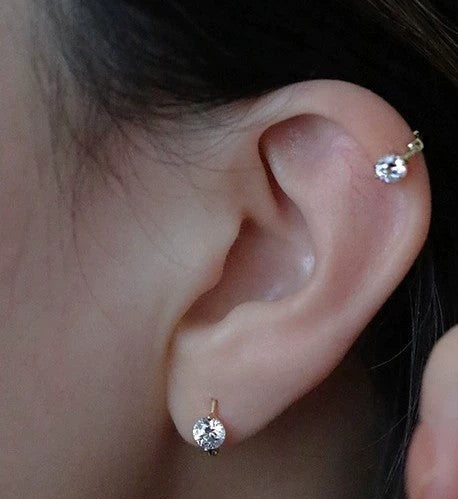 Minimal Zircon Huggie Earrings · Sterling Silver & 14K Gold Plated