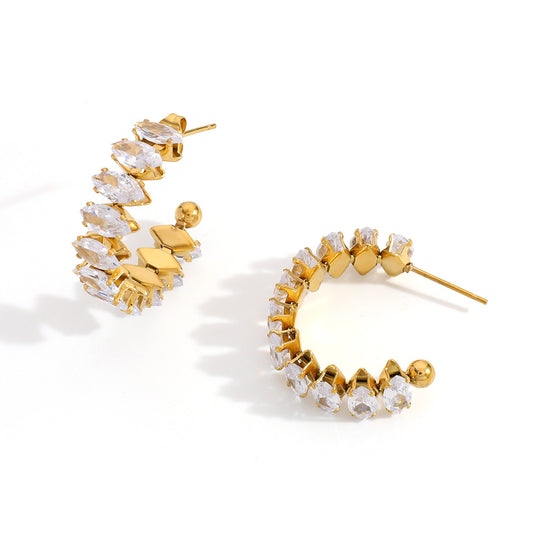 JULES – Zirkonia Half Hoop Earrings, Gold Plated