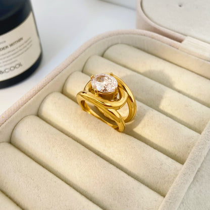 MARIE – Bezel Set Cubic Zirconia Ring, Gold-Plated