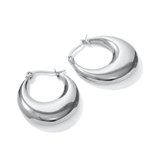 MOON – Chunky Hoop Earrings, Silver