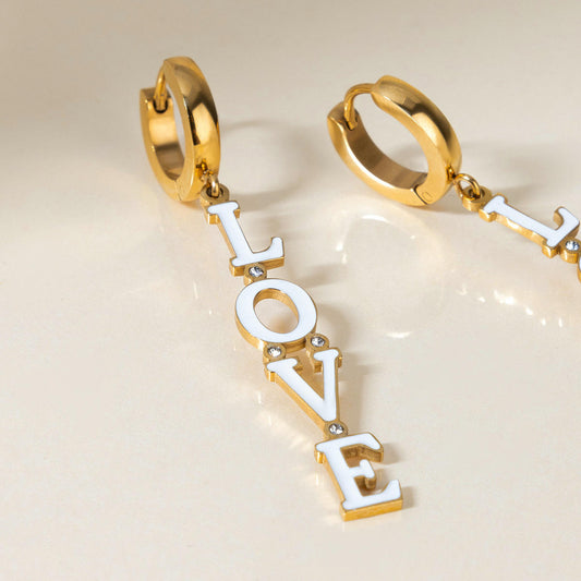 LOVE LETTERS – Letter Drop Earrings, Gold Plated