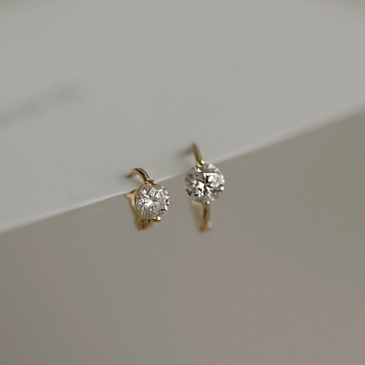 Minimal Zircon Huggie Earrings · Sterling Silver & 14K Gold Plated