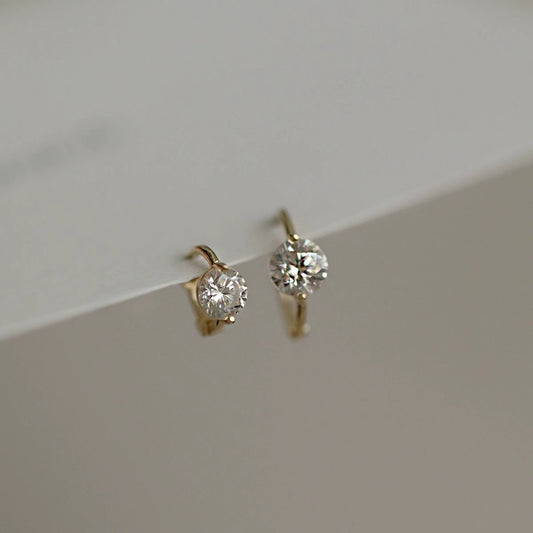 Minimal Zircon Huggie Earrings · Sterling Silver & 14K Gold Plated