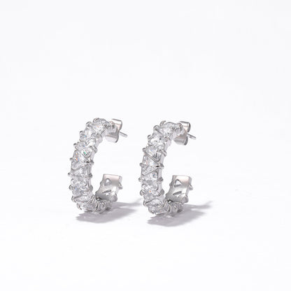 OLIVIA – Zirkonia Half Hoop Earrings, Silver