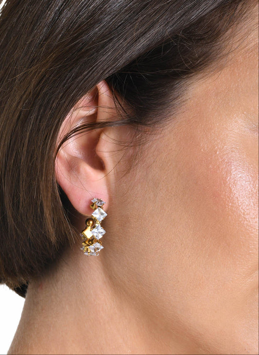 JOLA – Zirkonia Half Hoop Earrings, Gold Plated