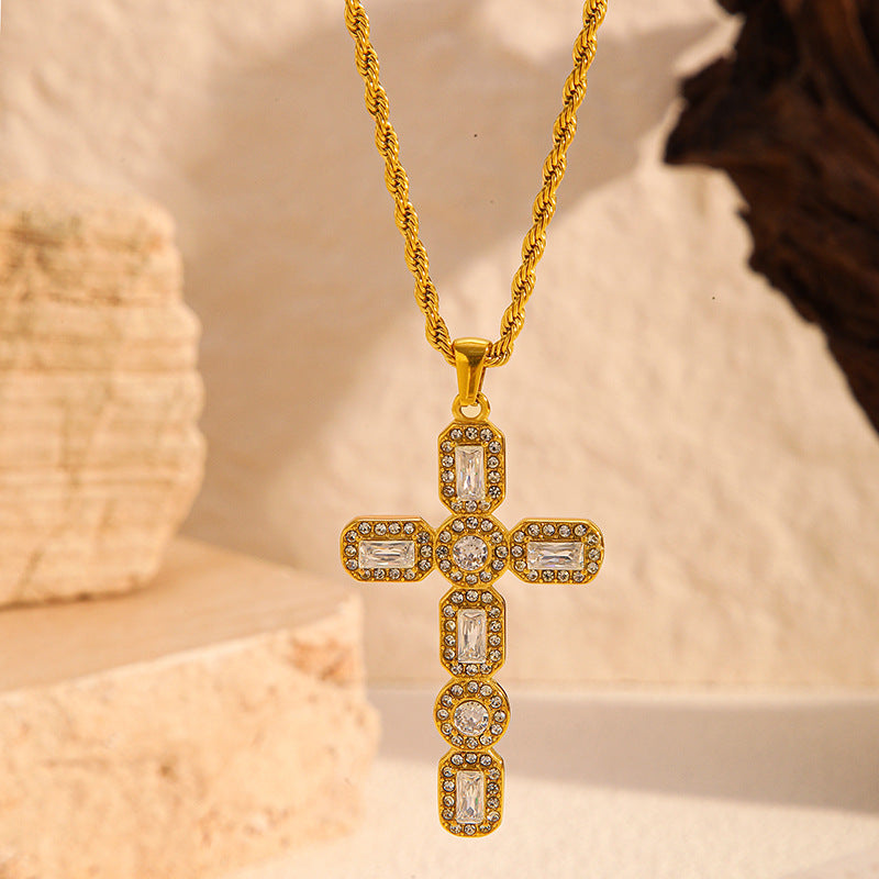 MAVI – Zirconia Cross Necklace, Gold Plated
