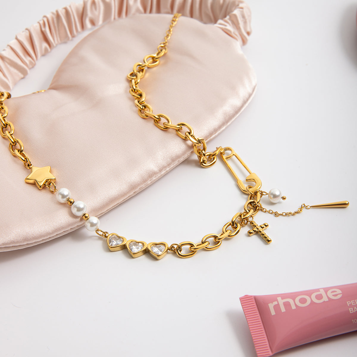 MAYA – Pearl & Heart Charm Necklace, Gold Plated