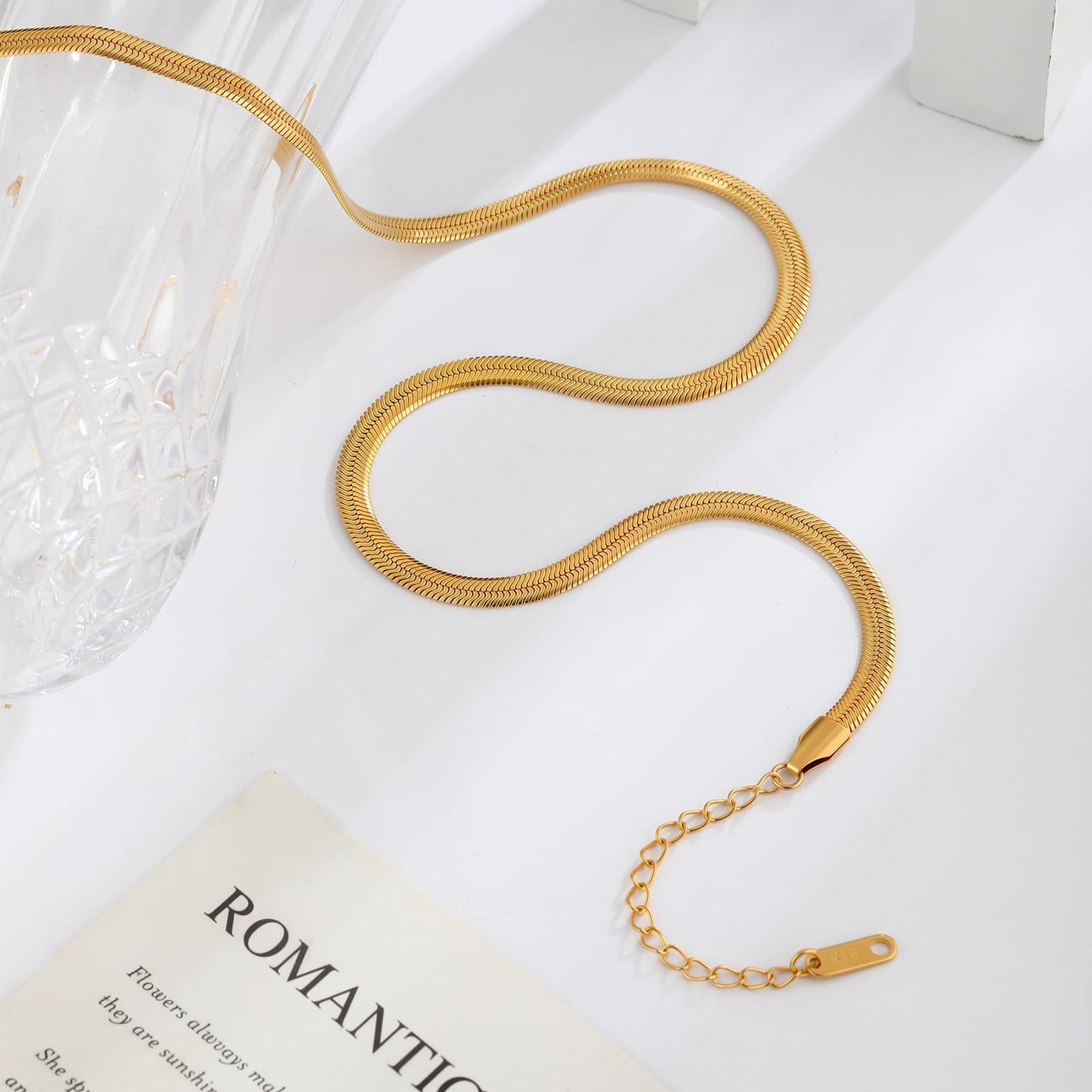 RIO – Flat Snake Chain Necklace, Gold Plated