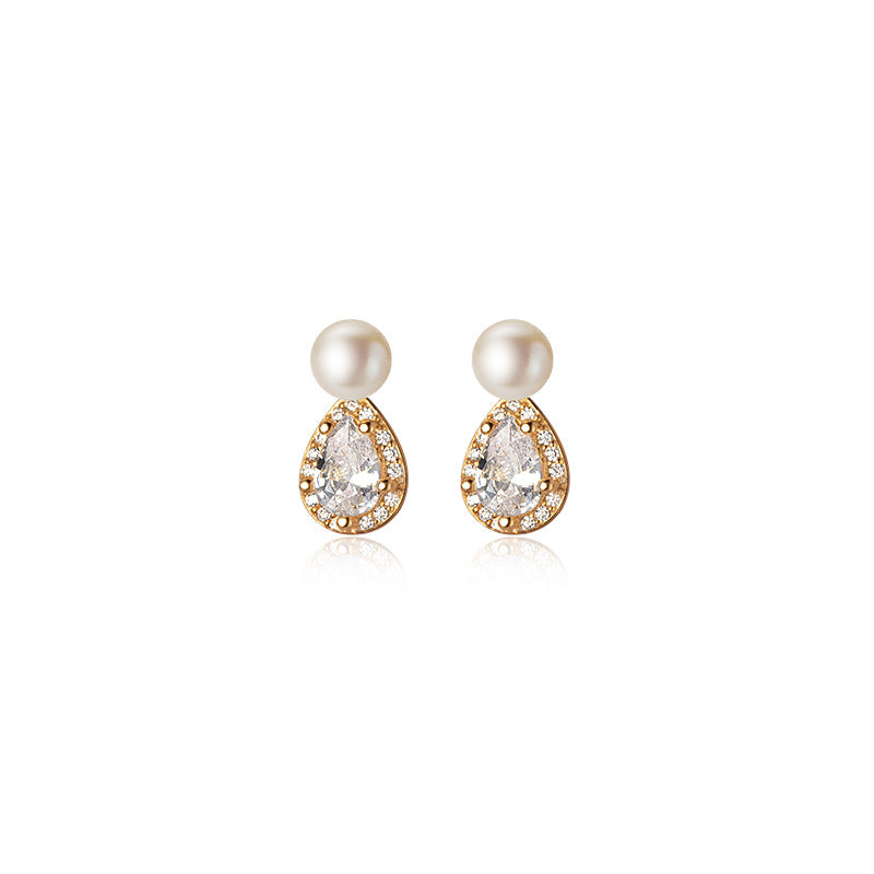 Pearl Drop Stud Earrings, Sterling Silver & Gold Plated