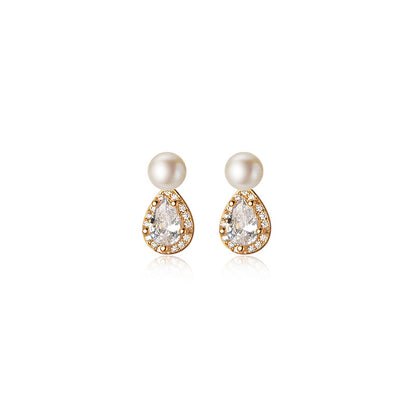 Pearl Drop Stud Earrings, Sterling Silver & Gold Plated