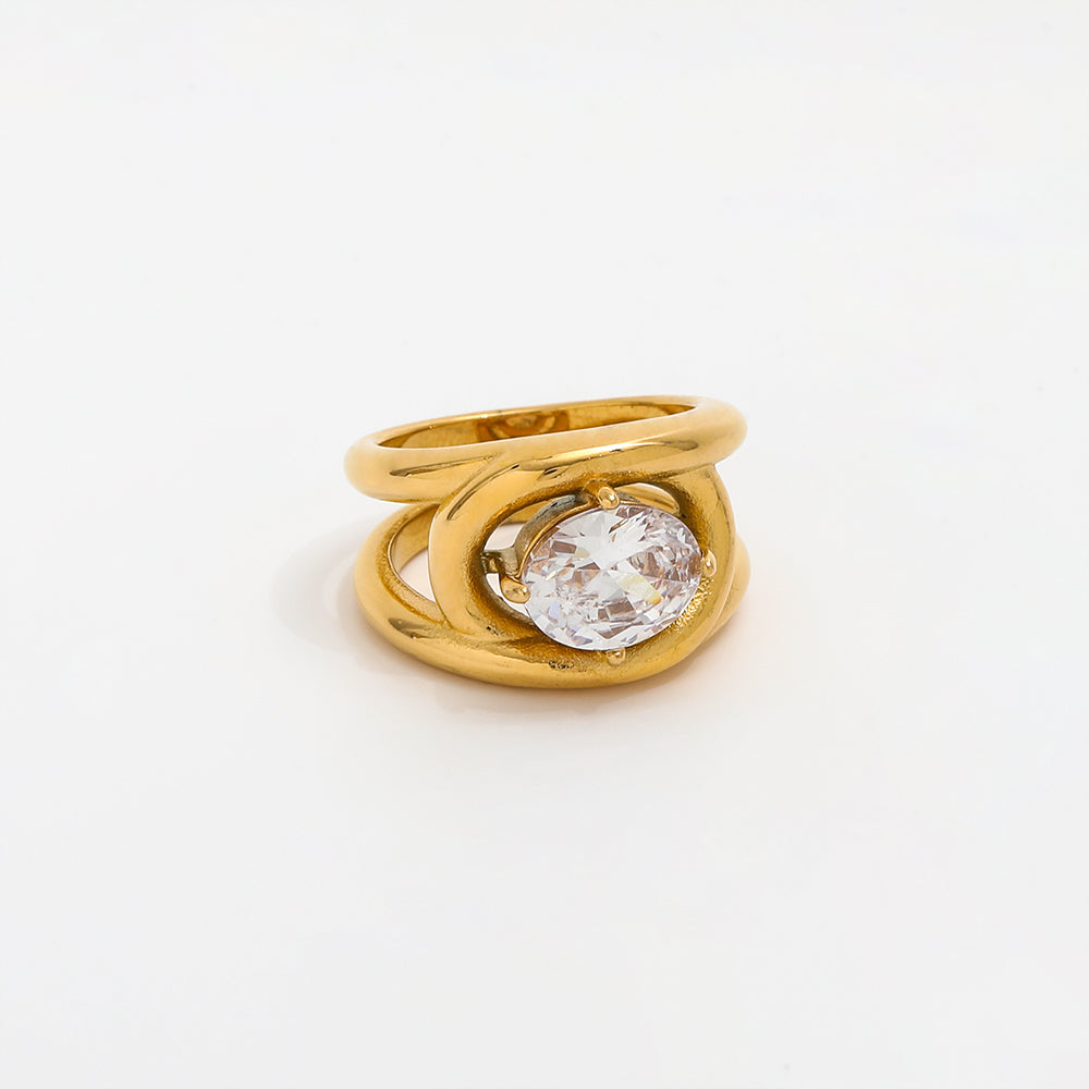 MARIE – Bezel Set Cubic Zirconia Ring, Gold-Plated