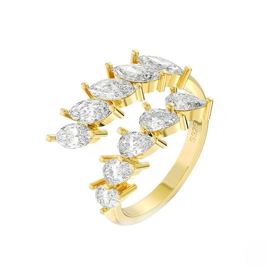SOPHIA – Adjustable Marquise Cut Ring, Gold-Plated Sterling Silver