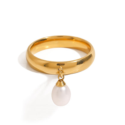 LIA – Moving Pearl Ring, 18K Gold-Plated