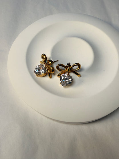 GRETA – Heart Zirconia Half Stud Earrings, Gold Plated