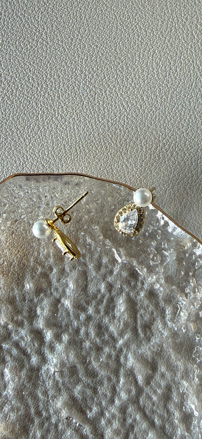 Pearl Drop Stud Earrings, Sterling Silver & Gold Plated