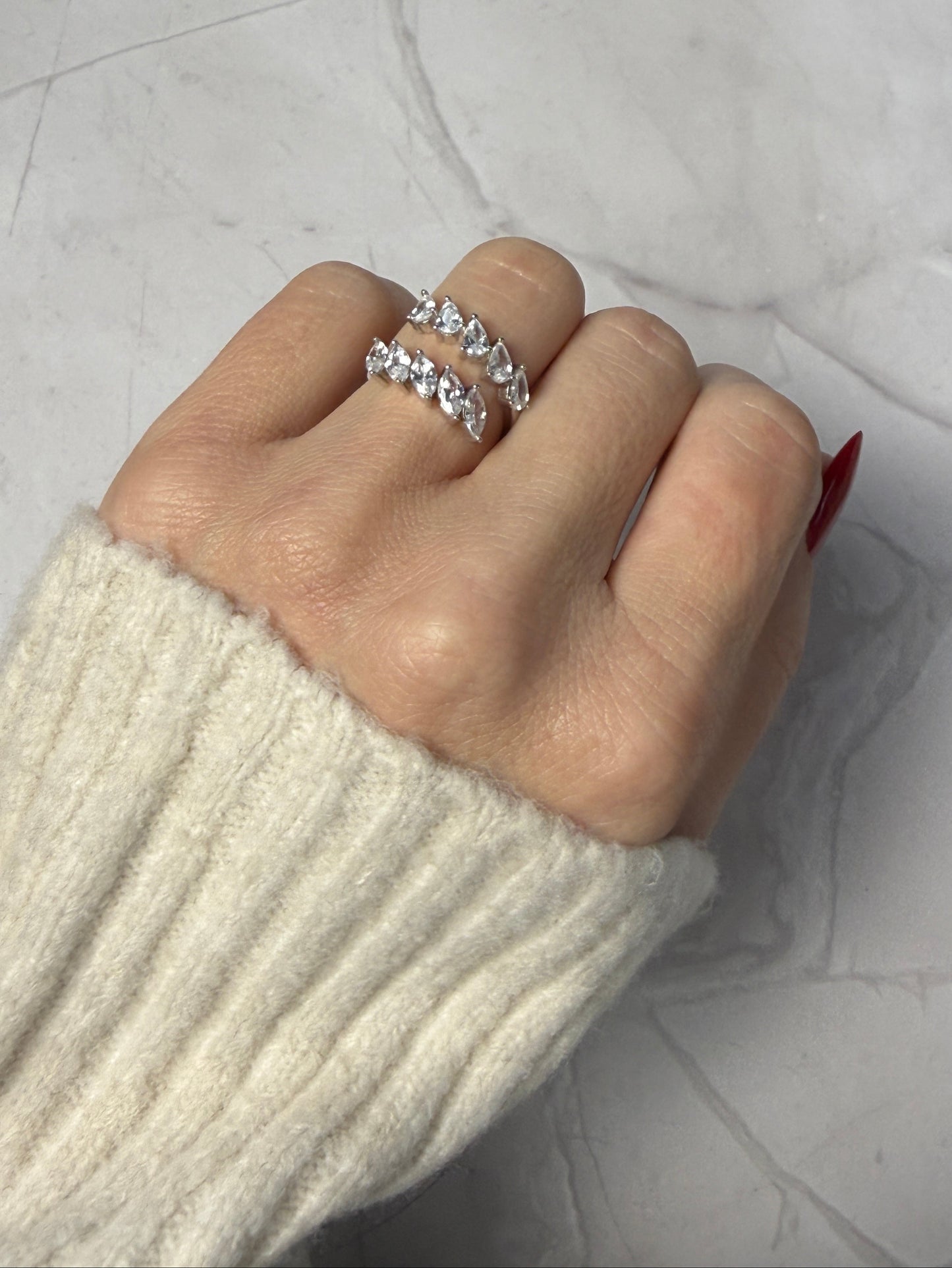 SOPHIA – Adjustable Marquise Cut Ring, Sterling Silver