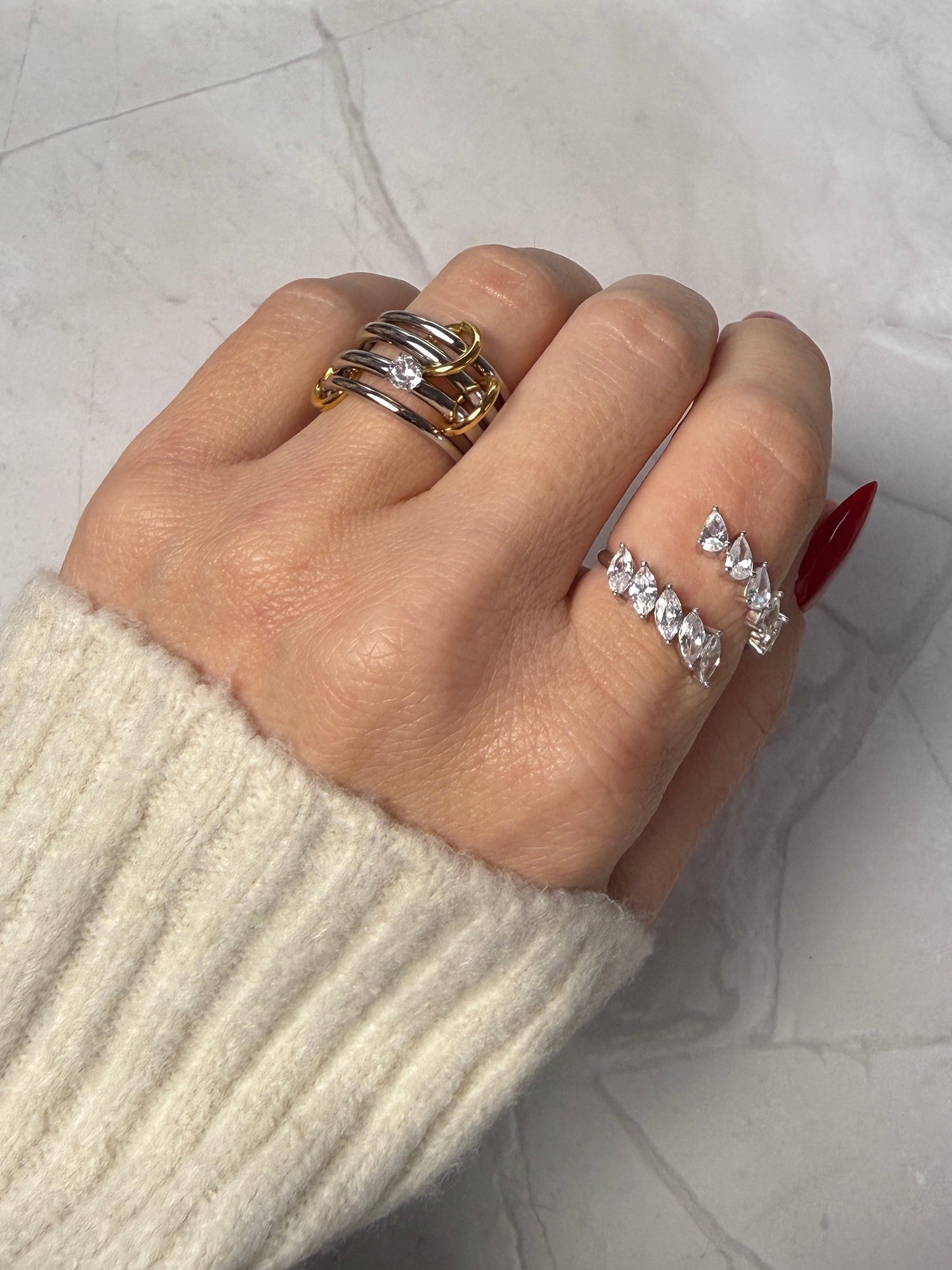 SOPHIA – Adjustable Marquise Cut Ring, Sterling Silver