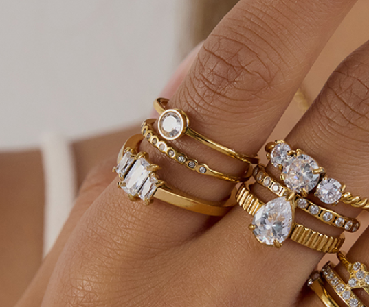 VANE – Cubic Zirconia Band Ring, Gold-Plated