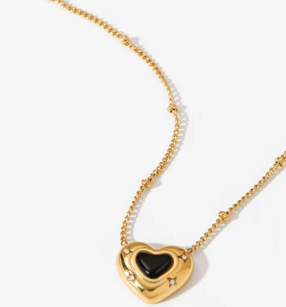 ALY – Black Heart Pendant Necklace, Gold Plated