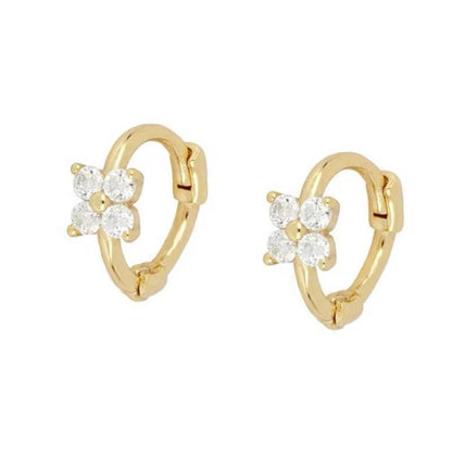 Clover Zircon Hoop Earrings, Sterling Silver & 18K Gold Plated
