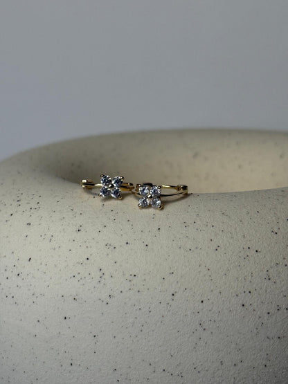 Clover Zircon Hoop Earrings, Sterling Silver & 18K Gold Plated